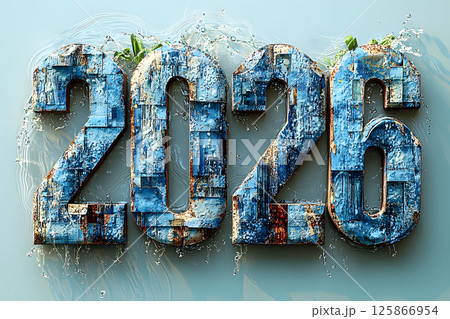 Rustic 2026 Water-Themed Art for New Year's Design and Decor Generative AI 125866954