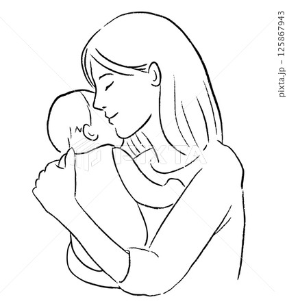 Mother and baby line art 125867943