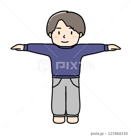 手を横に広げたスウェット姿の男の子のイラスト 125868330