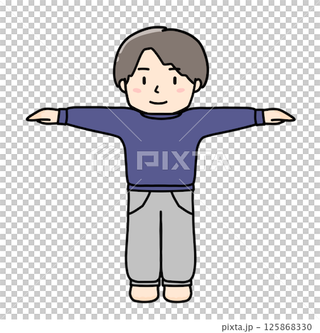 手を横に広げたスウェット姿の男の子のイラスト 125868330