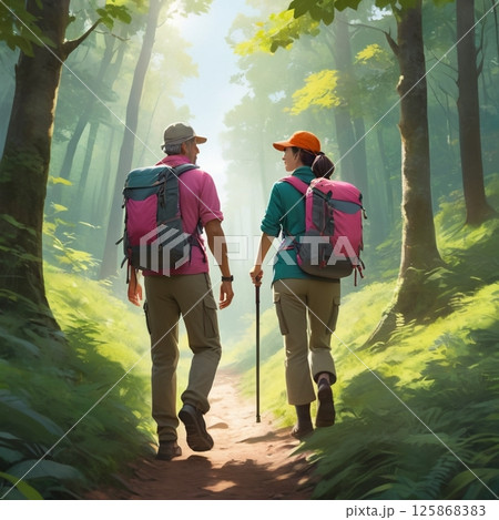 登山する夫婦 125868383