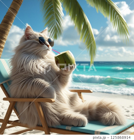 夏のバカンス中の猫 125868914