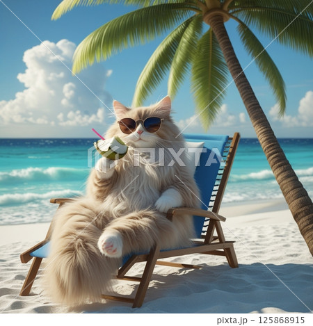 夏のバカンス中の猫 125868915