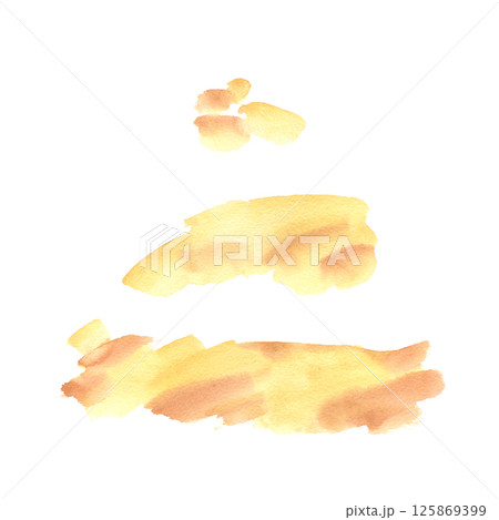 A watercolor set of isolated paint stains and textured brush strokes in sandy yellow, ochre, and brown shades. Ideal for backgrounds, abstract compositions, and natural or artistic design projects. 125869399