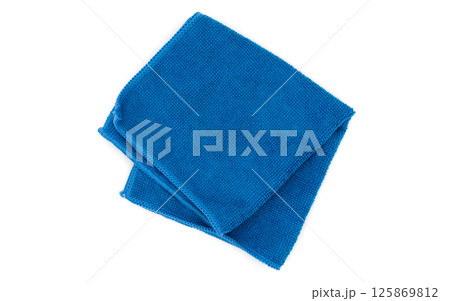 Blue Folded Microfiber Cleaning Cloth Isolated on White Background. Top View Blue Folded Microfiber Cleaning Cloth Isolated on White Background. Top View 125869812