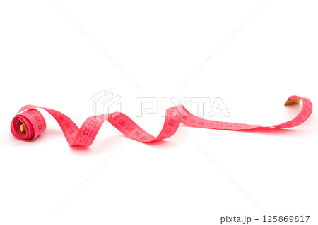 Red measuring tape isolated on white background 125869817