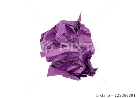 Purple crumpled paper isolated on white background 125869891