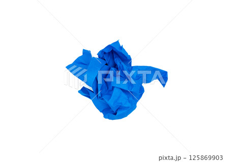 Blue crumpled paper isolated on white 125869903
