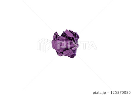 One purple crumpled paper ball isolated on white. Blank for the designer. Ideas concepts with paper crumpled ball 125870080