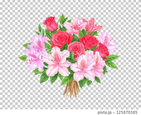 玫瑰與杜鵑花的花束 125870385