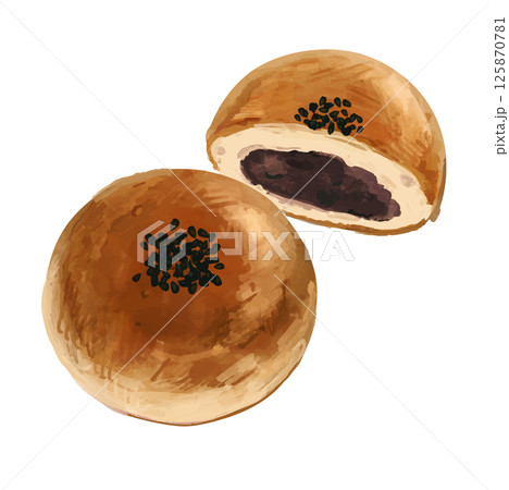 リアルタッチ ゴマをのせたあんぱんのイラスト 125870781