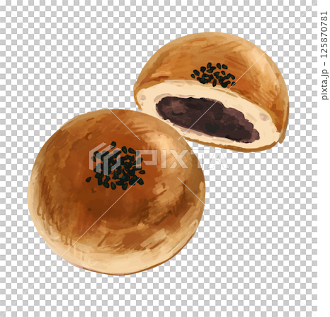 リアルタッチ ゴマをのせたあんぱんのイラスト 125870781