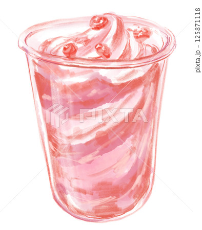 美味しそうな苺のスムージーの手描き水彩イラスト 美味しそうな苺のスムージーの手描き水彩イラスト 125871118