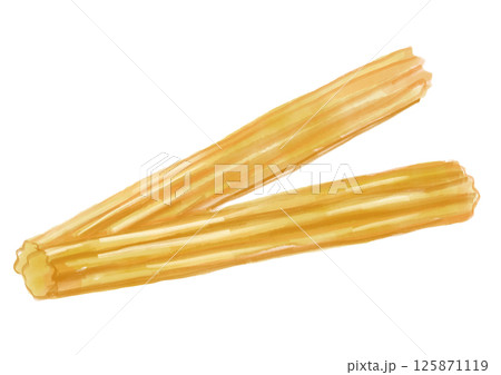 美味しそうなチュロスの手描き水彩イラスト 美味しそうなチュロスの手描き水彩イラスト 125871119