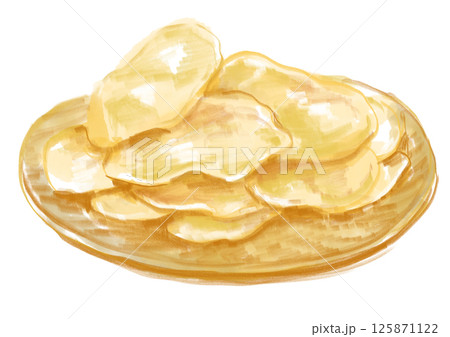 美味しそうなポテトチップスの手描き水彩イラスト 美味しそうなポテトチップスの手描き水彩イラスト 125871122