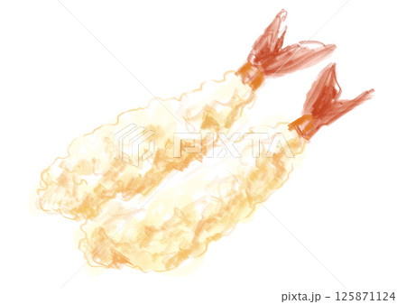 揚げたての美味しそうな海老天の手描き水彩イラスト 揚げたての美味しそうな海老天の手描き水彩イラスト 125871124