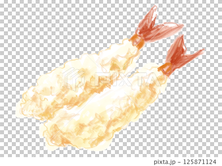 揚げたての美味しそうな海老天の手描き水彩イラスト 揚げたての美味しそうな海老天の手描き水彩イラスト 125871124
