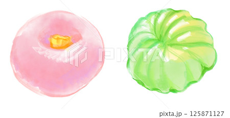 美味しそうな和菓子の練り切りの手描き水彩イラスト 125871127