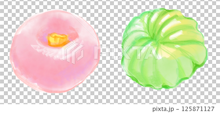 美味しそうな和菓子の練り切りの手描き水彩イラスト 125871127