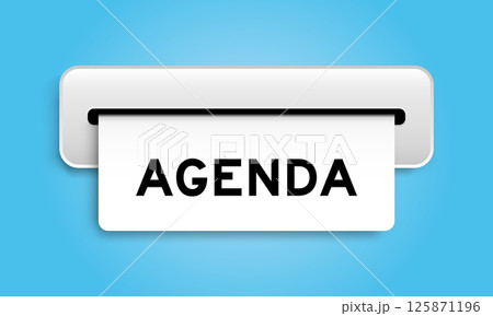 White coupon banner with word agenda from machine on blue color background White coupon banner with word agenda from machine on blue color background 125871196