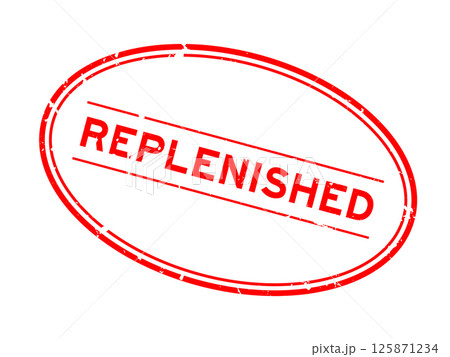Grunge red replenished word oval rubber seal stamp on white background Grunge red replenished word oval rubber seal stamp on white background 125871234