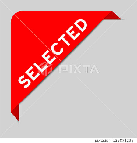 Red color of corner label banner with word selected on gray background 125871235