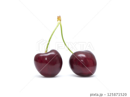 Cherry isolated. Cherries on white background. Sour cherry on white. 125871520