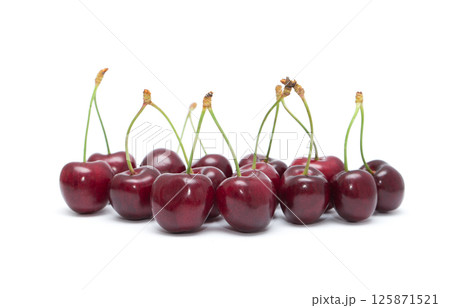 Cherry isolated. Cherries on white background. Sour cherry on white. 125871521