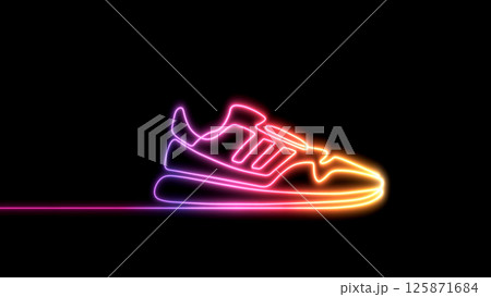 Neon sports shoes. Sneakers in a line style .  125871684