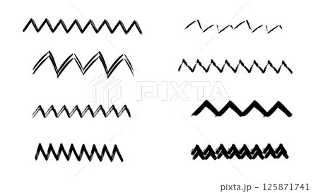 Abstract brush waves dry brush drawn, set of zigzags drawn with ink for design and decoration, collection of monochrome curved bold brush strokes, hand drawn zigzag vector elements 125871741