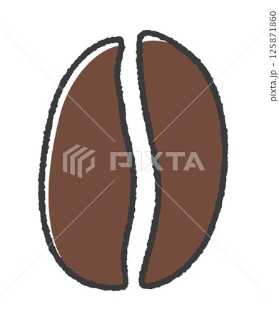 おしゃれでかわいい手描きのコーヒー豆のイラスト素材 - 一粒の焙煎した茶色い豆のシンプルなアイコン 125871860