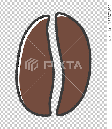 おしゃれでかわいい手描きのコーヒー豆のイラスト素材 - 一粒の焙煎した茶色い豆のシンプルなアイコン 125871860