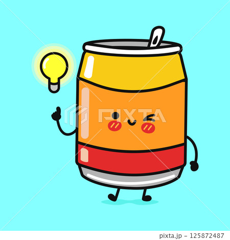 A cartoon Soda Can with a lightbulb above its head, showing a great idea. 125872487