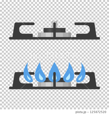 Illustration of a gas stove seen from the side 125872520