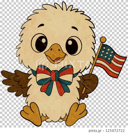 Cute Bald Eagle Chick with American Flag Cute Bald Eagle Chick with American Flag 125872722
