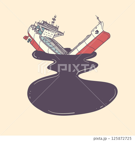 Ecological disaster in the ocean. Environmental pollution. Fuel oil tanker spill. 125872725