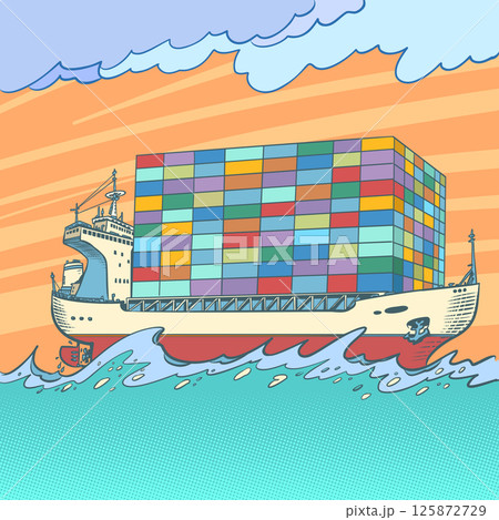 International maritime trade. A container ship sails in the ocean. American trade through the Panama Canal. 125872729
