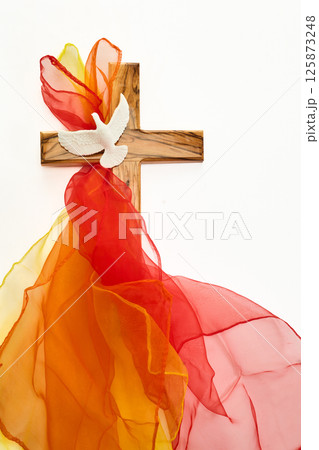 Pentecost Sunday. Pentecost background with flying dove 125873248