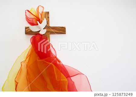 Pentecost Sunday. Pentecost background with flying dove 125873249