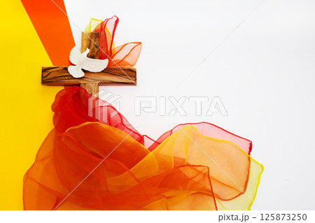 Pentecost Sunday. Pentecost background with flying dove 125873250