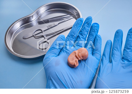 Symbol of child abortion and termination of pregnancy. Medical Tools and Model. Symbol of child abortion and termination of pregnancy. Medical Tools and Model. 125873259
