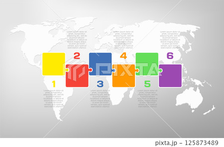 Six steps line infographic, puzzle diagram Six steps line infographic, puzzle diagram 125873489