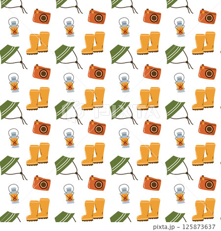 Camping seamless pattern with rubber boots. 125873637
