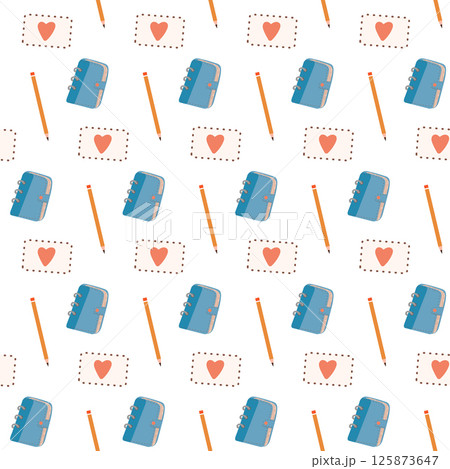 Journalling seamless pattern with notebook and pencil. 125873647