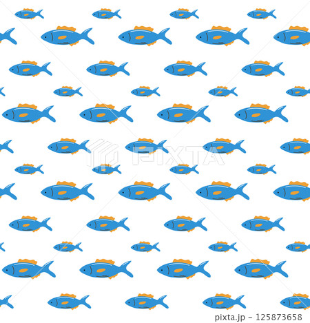 Blue fish seamless pattern. Tropical exotic blue fish. Blue fish seamless pattern. Tropical exotic blue fish. 125873658