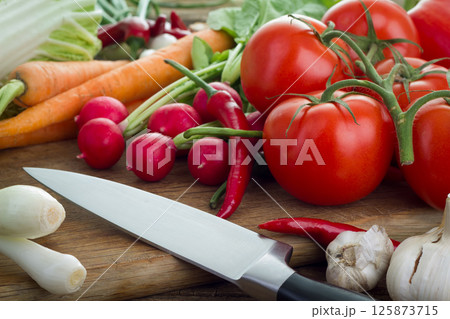 Vegetables on cutting board Vegetables on cutting board 125873715