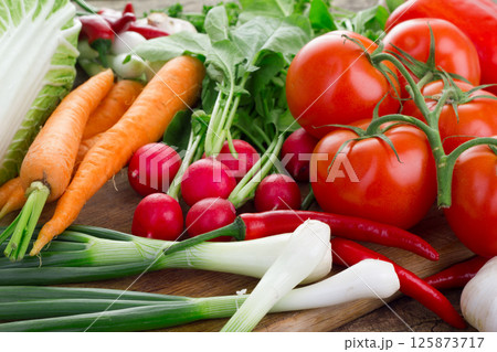 Vegetables on cutting board Vegetables on cutting board 125873717