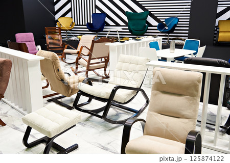 Armchairs in furniture shop Armchairs in furniture shop 125874122