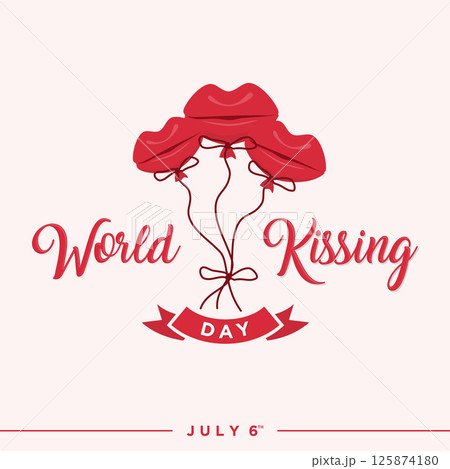 Cute lips balloon poster for world kissing day lettering Cute lips balloon poster for world kissing day lettering 125874180