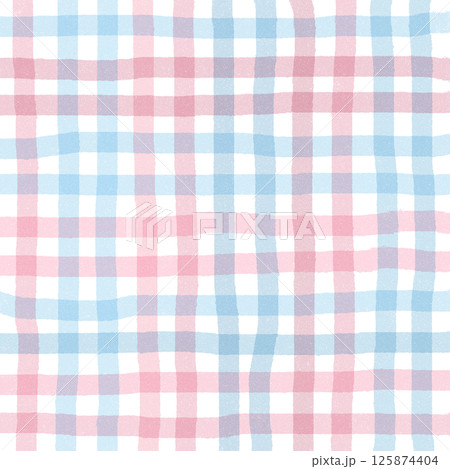 Baby Pink Blue Plaid Gingham Check Hand Drawn Background Pattern Overlay 125874404